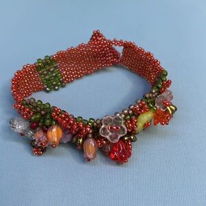 Handmade Alaska Native Beaded bracelet orange pink yellow (A-82)